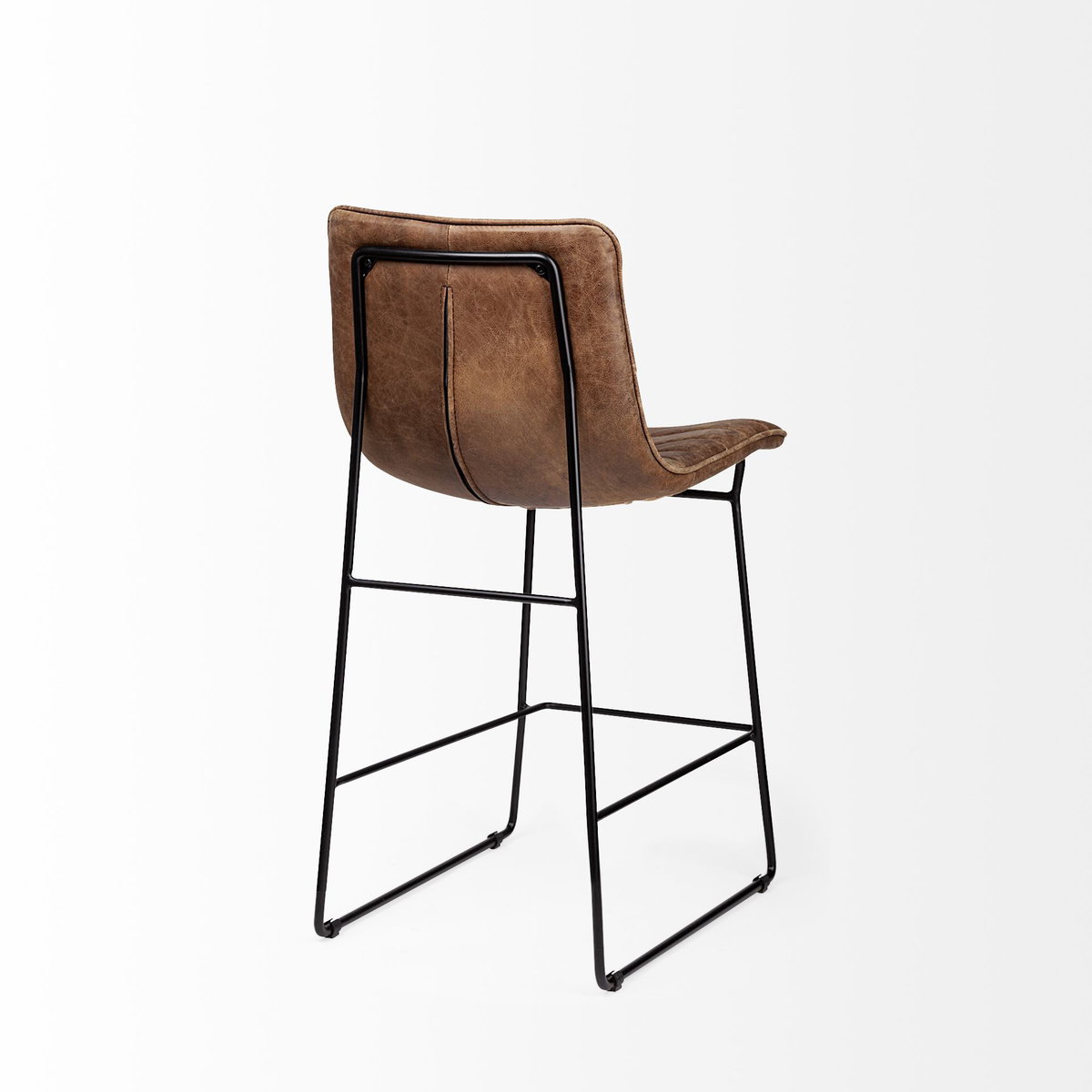 Meritt 37' Total Height Brown Leather Seat Black Metal Frame Stool, Counter & Bar Stool by Mercana, 17.7" length x 21.7" width x 37.8" height View 7