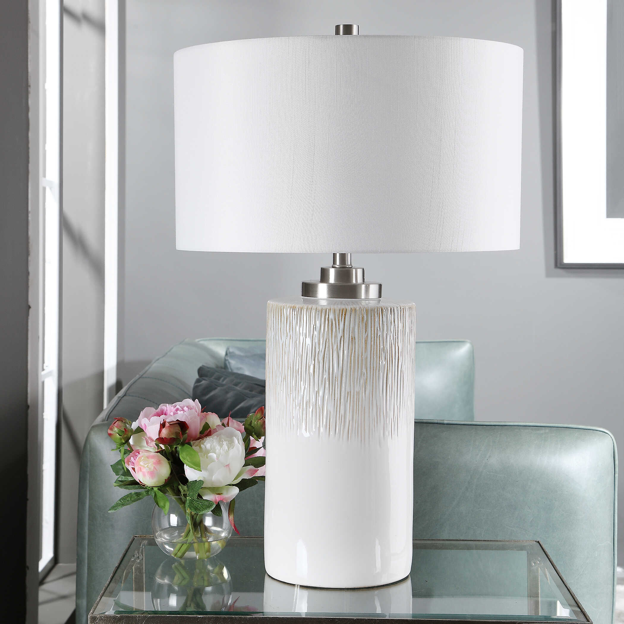Georgios Cylinder Table Lamp, by Uttermost, 18" width x 28.5" height x 18" depth View 5