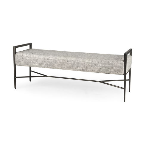 Charlotte 55.0L Gray Herringbone Fabric Seat with Antique Nickel Metal Frame Bench