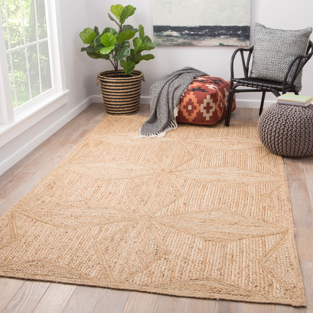 Bancroft Geometric Handmade Dhurrie Jute Beige Area Rug large image 