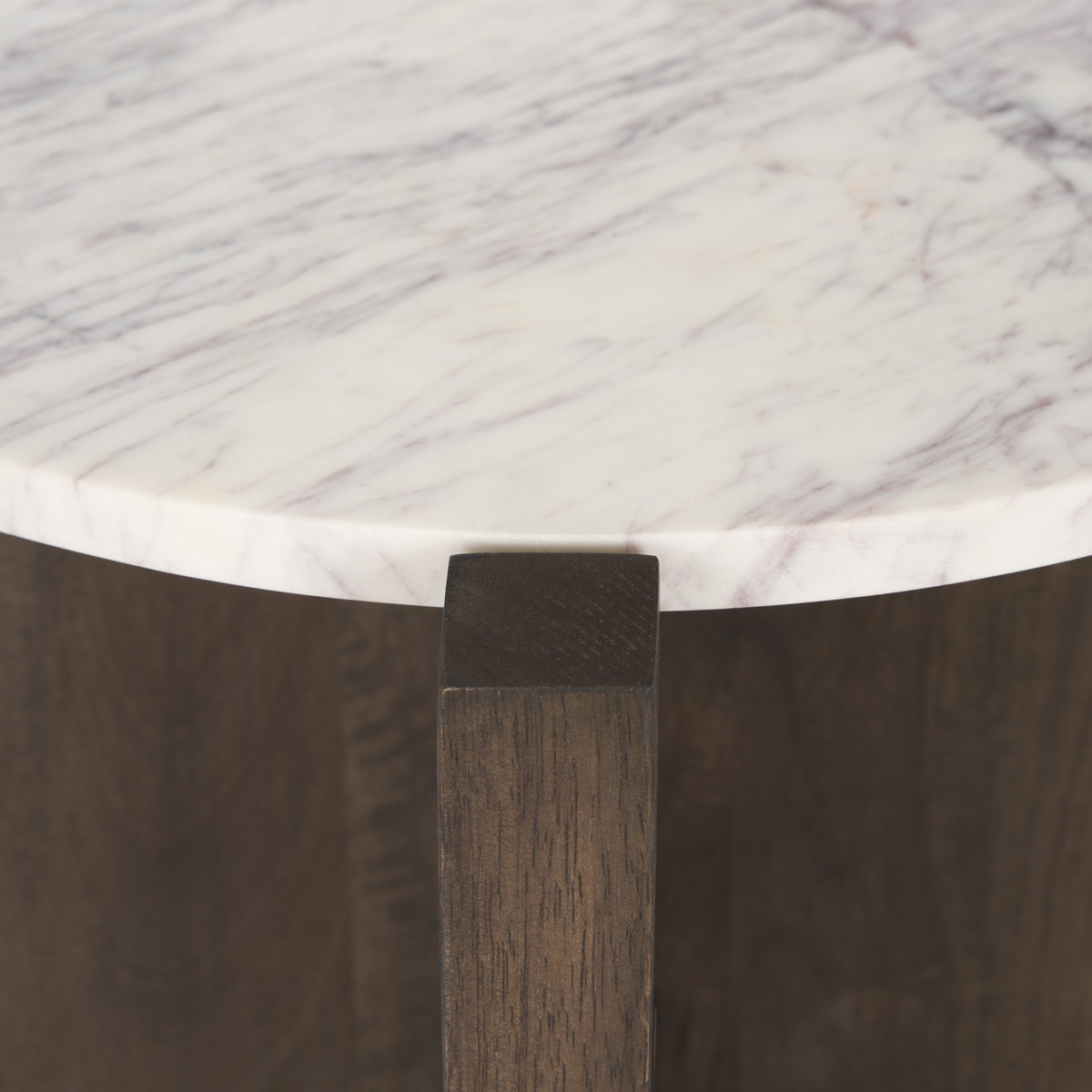 Bianca Dark Brown Wood with Marble Round Accent Table, Side & End Table by Mercana, 22" length x 22" width x 22" height View 7