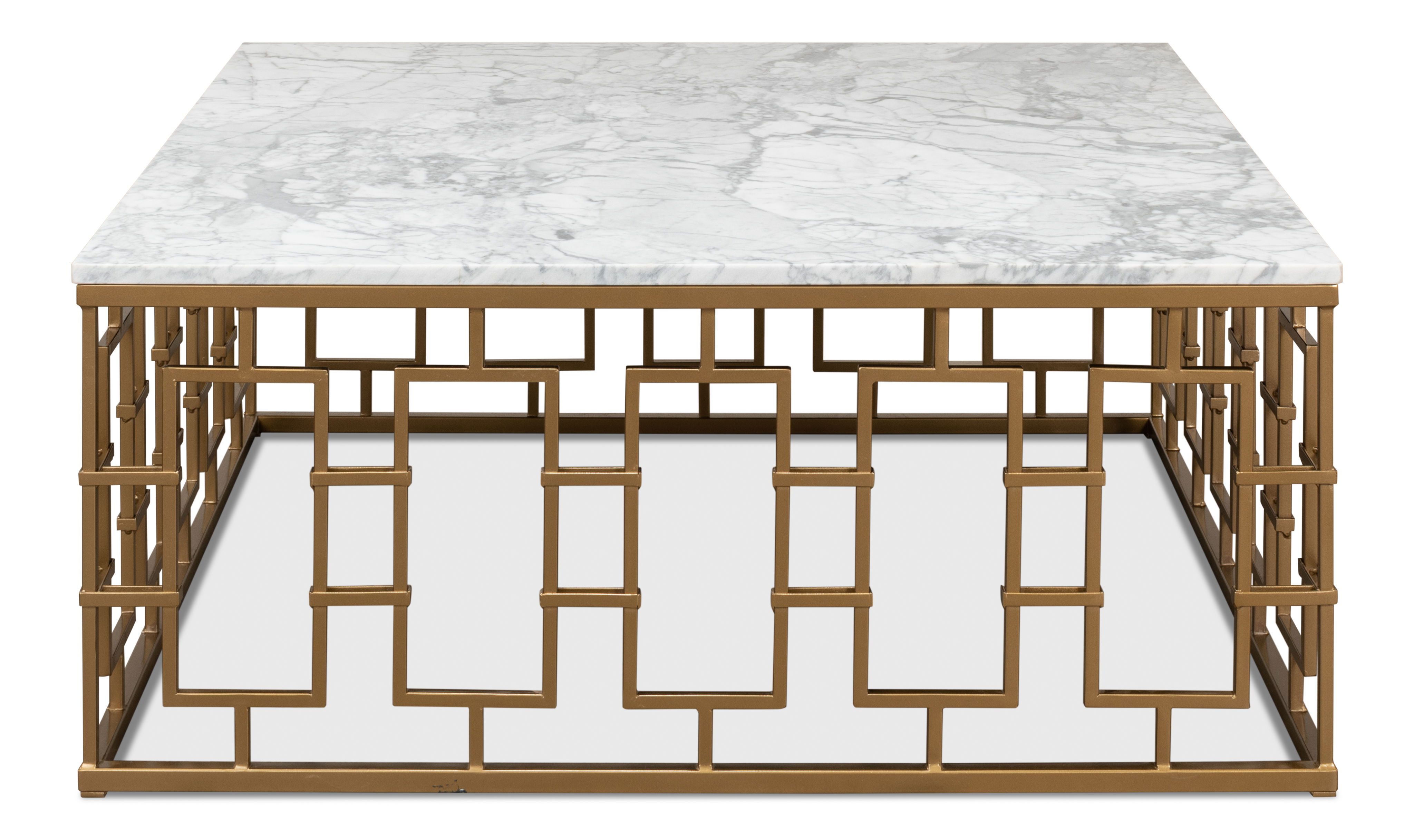 Brass Gate Cocktail Table W/ Wht Marble large image 