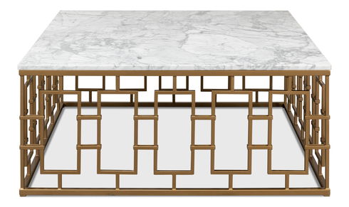 Brass Gate Cocktail Table W/ Wht Marble