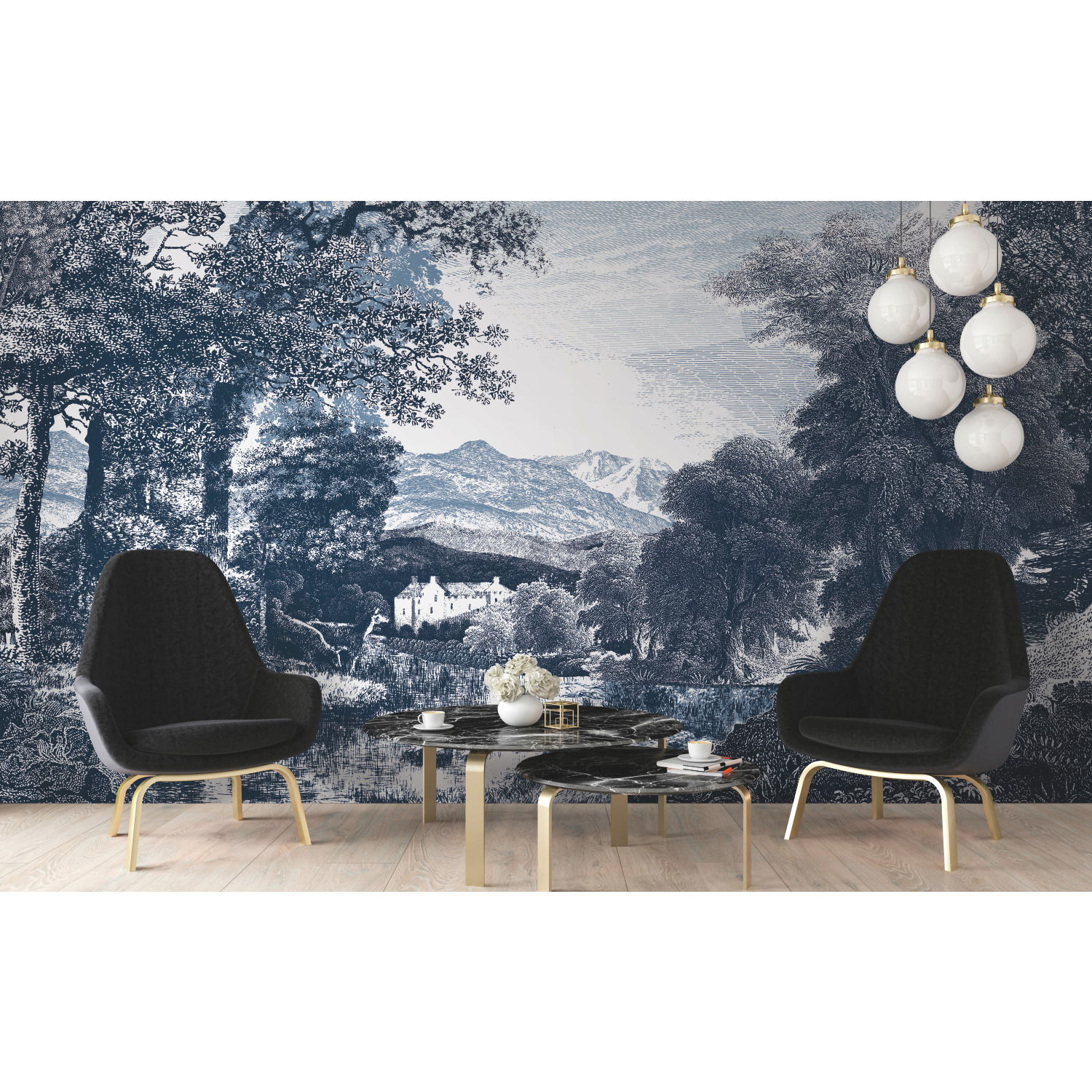 Provincial Scenic Navy Wall Mural large image 