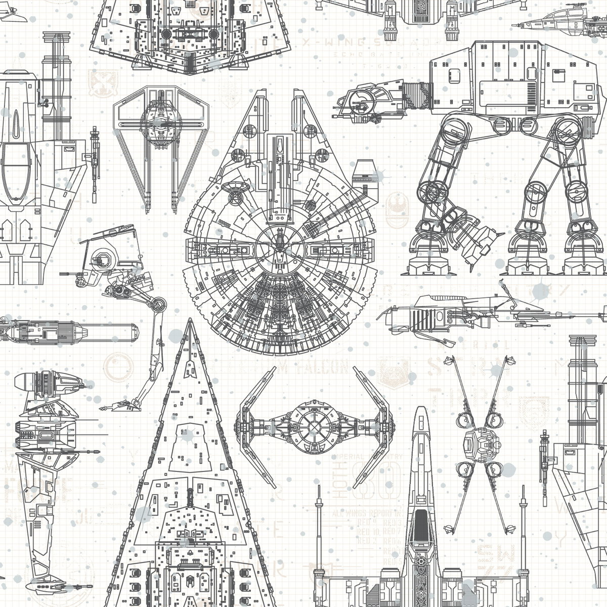 Star Wars Blueprint Blue Peel & Stick Wallpaper, by York Wall, 16'6" length x 1'8.5" width x 0.02" depth