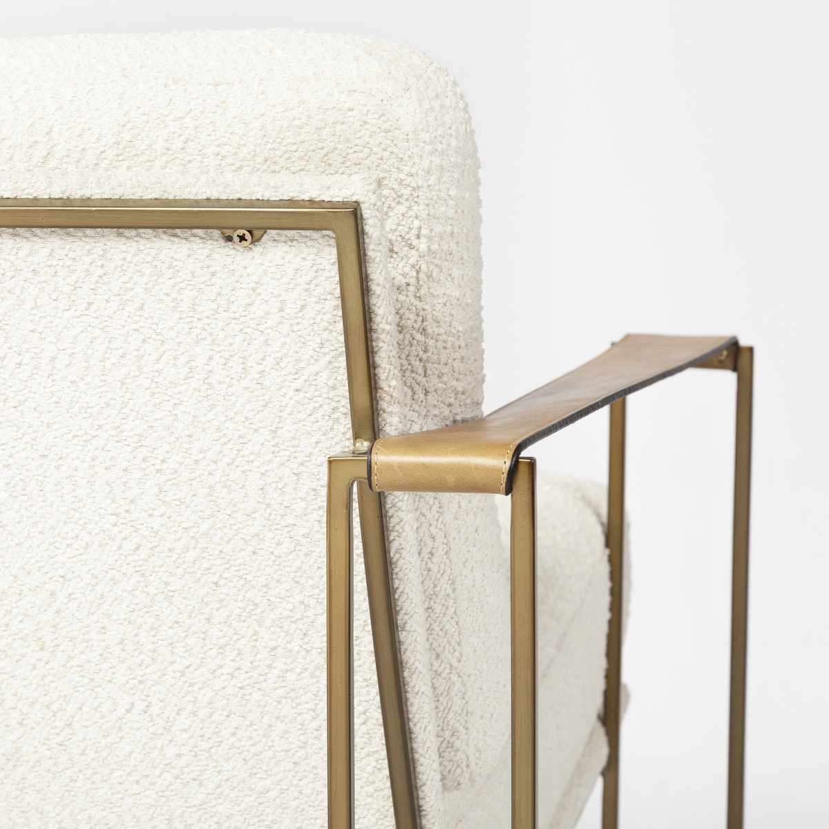 Watson Cream Fabric Wrap Gold Metal Frame Accent Chair, by Mercana, 30" length x 34.25" width x 29.13" height View 11