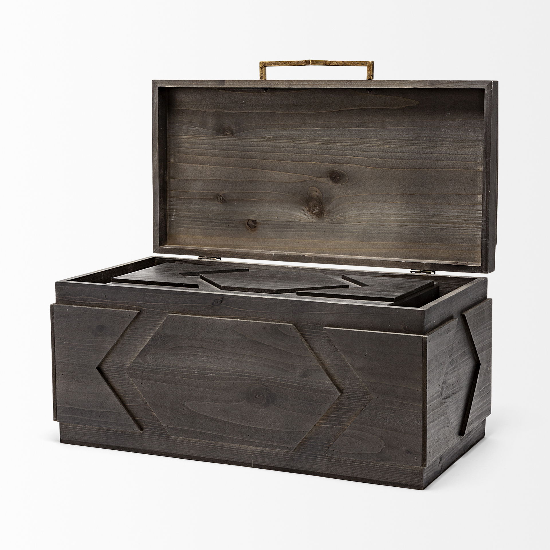Cassia Set of 2 Brown Wooden Boxes, by Mercana, 11" length x 20" width x 9.87" height View 6