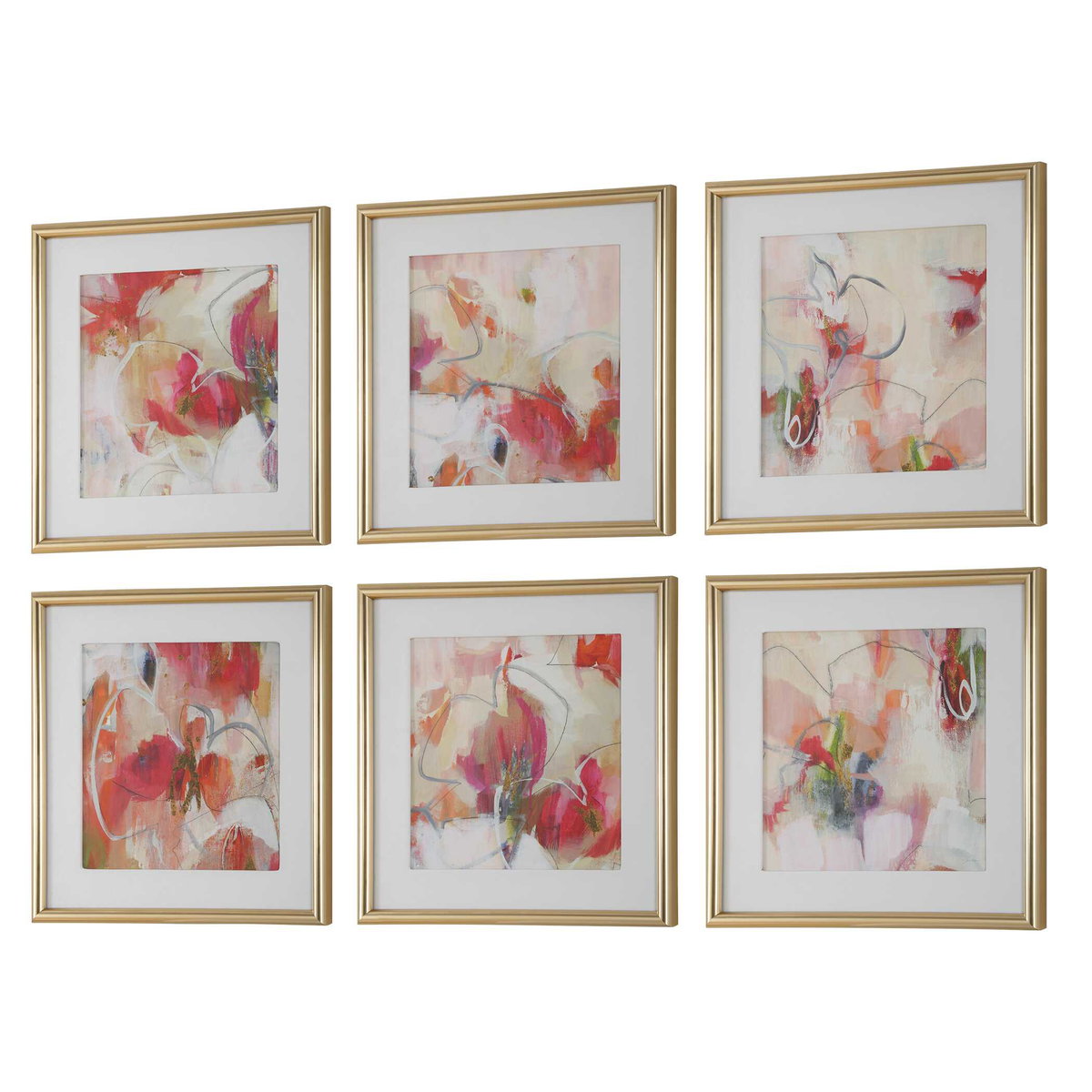 Fresh Start Red Abstract Prints Set/6, by Uttermost, 17" width x 17" height x 1.25" depth View 5