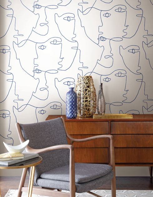 Pablo Portraits Blue Peel & Stick Wallpaper