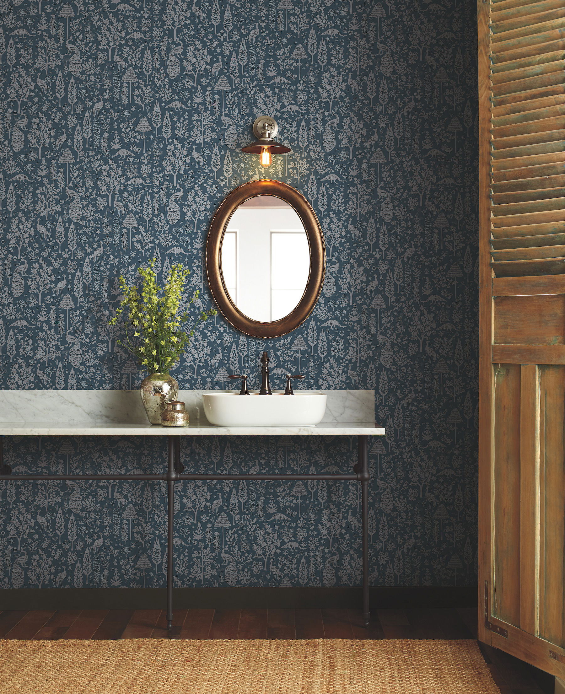 Menagerie Toile Dark Blue Wallpaper large image 