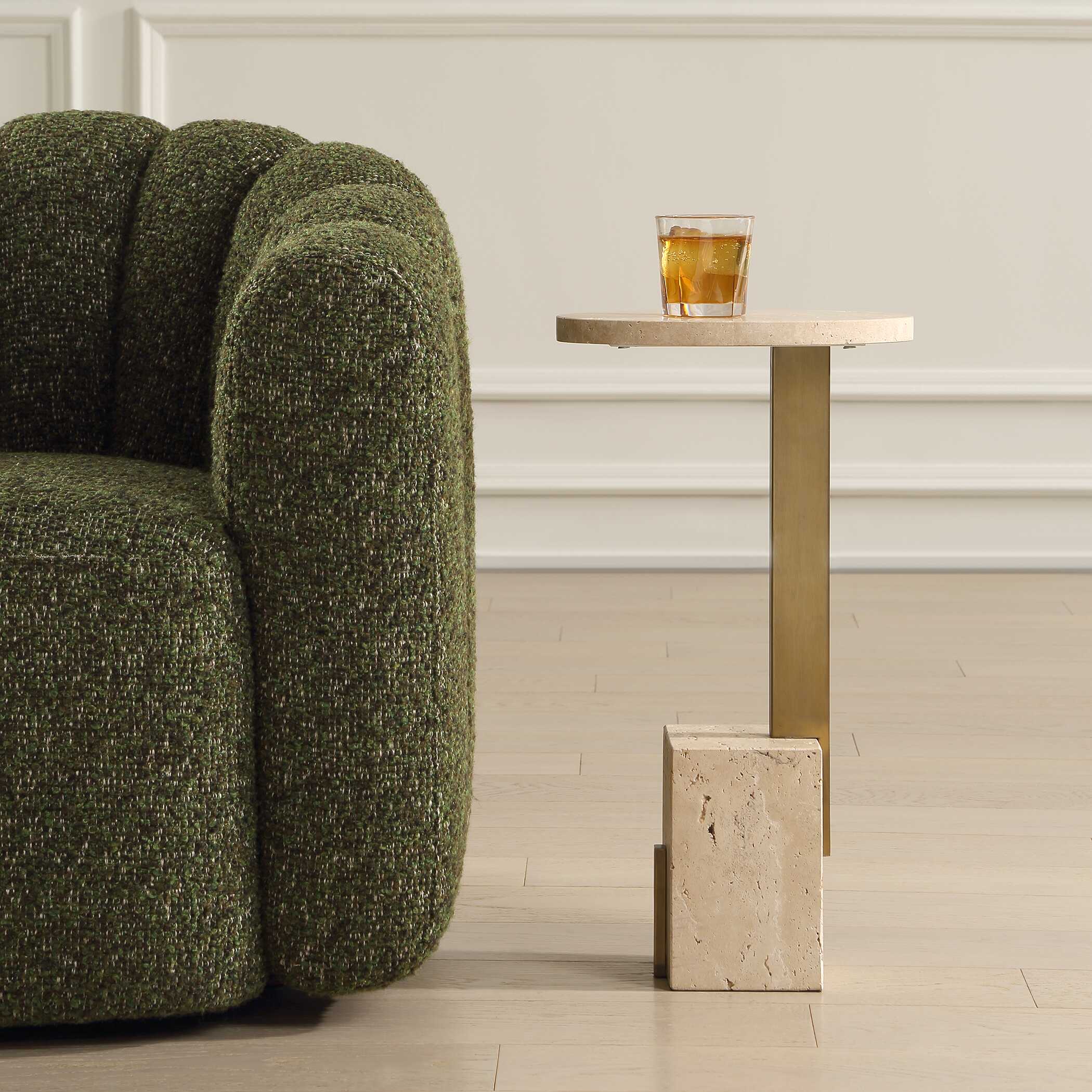 Feranno Travertine Accent Table, Furniture by Uttermost, 12" width x 22" height x 8" depth View 2