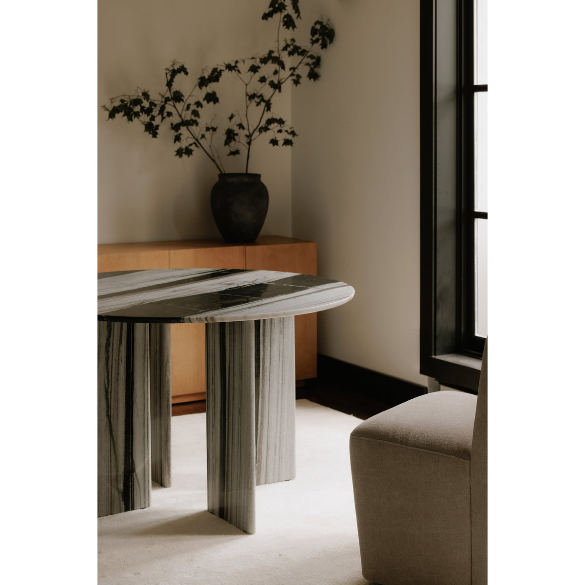 Celia Round Dining Table Panda Marble, by Moe's Home, 48" width x 30" height x 48" depth View 8