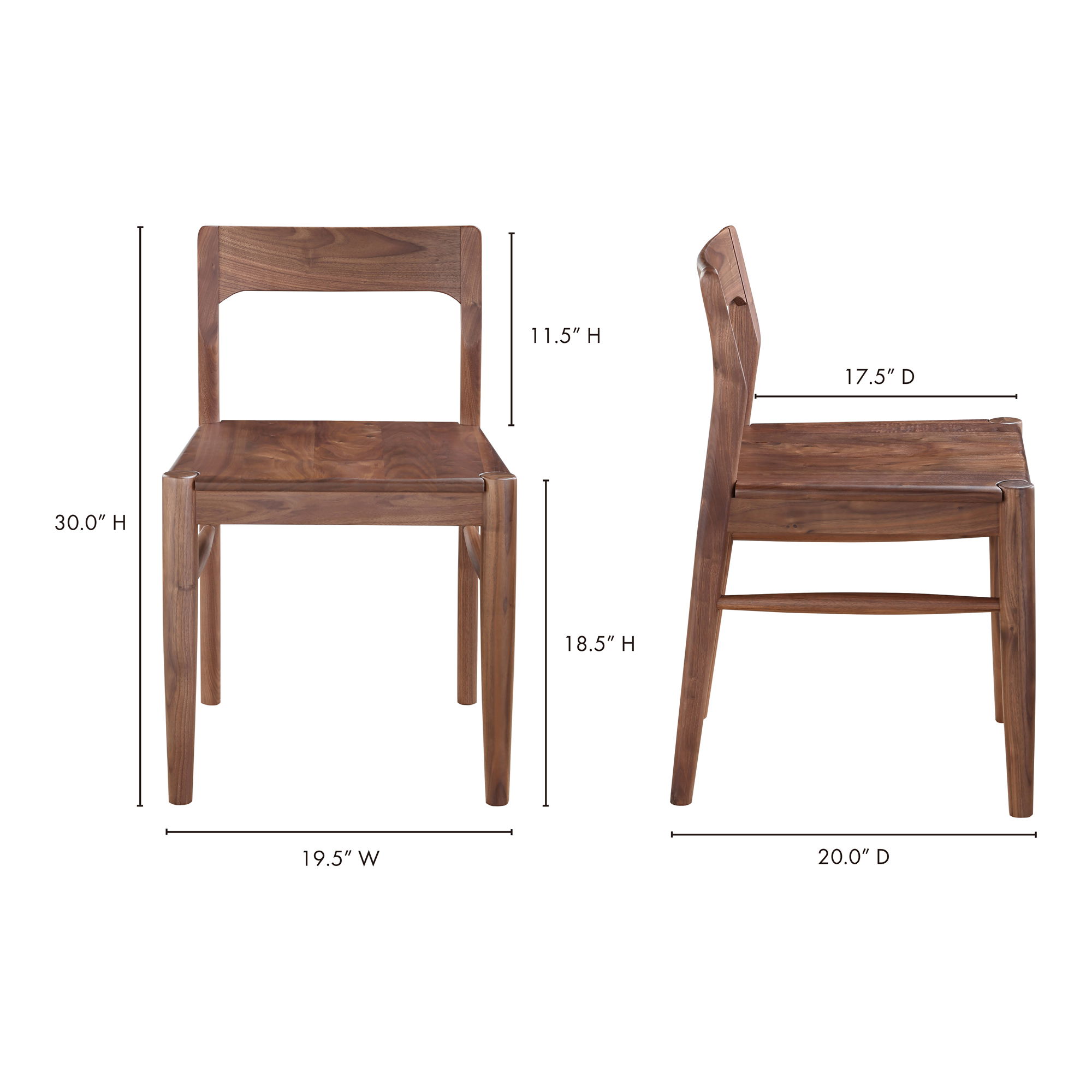 Owing Dining Chair Walnut Brown - Set Of Two, by Moe's Home, 19.5" width x 30" height x 20" depth View 11