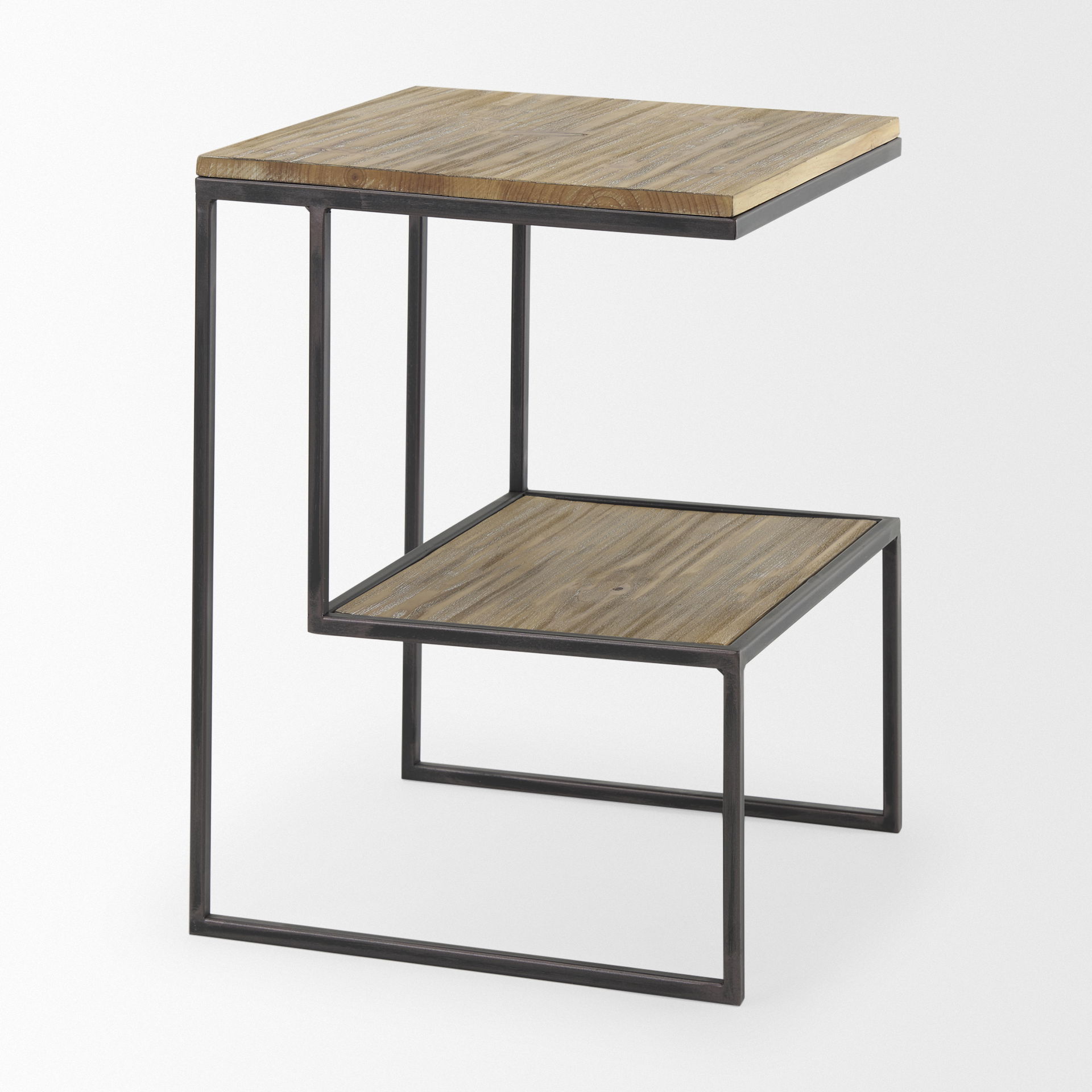 Ronin 22'H Square 2-Tier Wood with Black Metal Accent Table, Side & End Table by Mercana, 16.14" length x 16.14" width x 21.06" height View 6