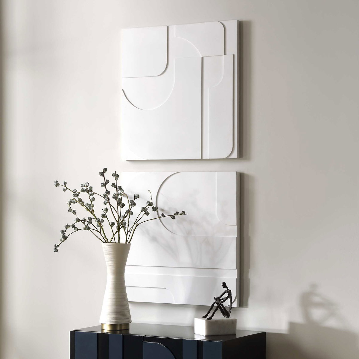 Contours White Wall Decor Set/2, Sculptural Wall Art by Uttermost, 24" width x 24" height x 1.38" depth View 4