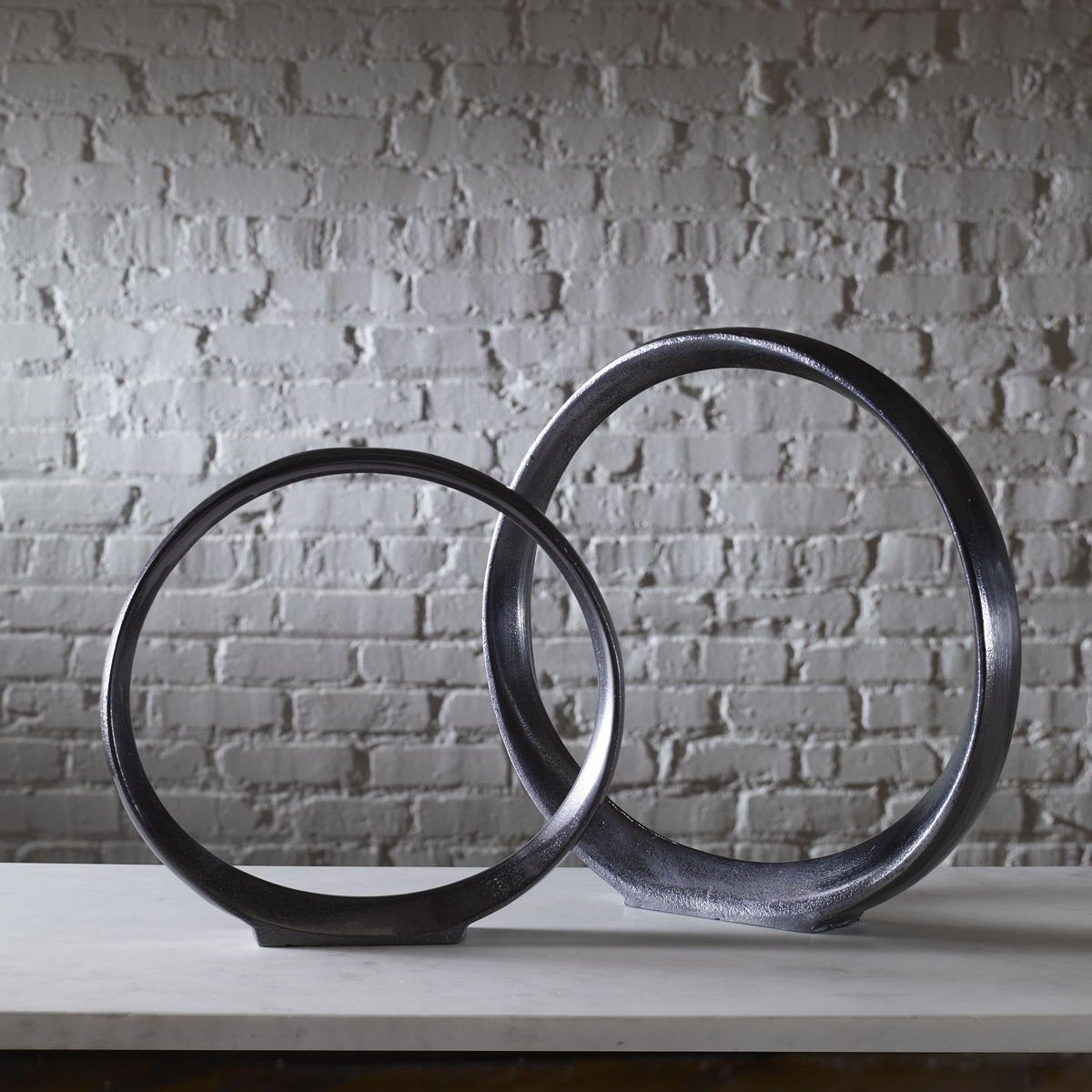 Orbits Black Ring Sculptures Set/2, Figurines & Statue by Uttermost, 14.25" width x 14" height x 2" depth View 2