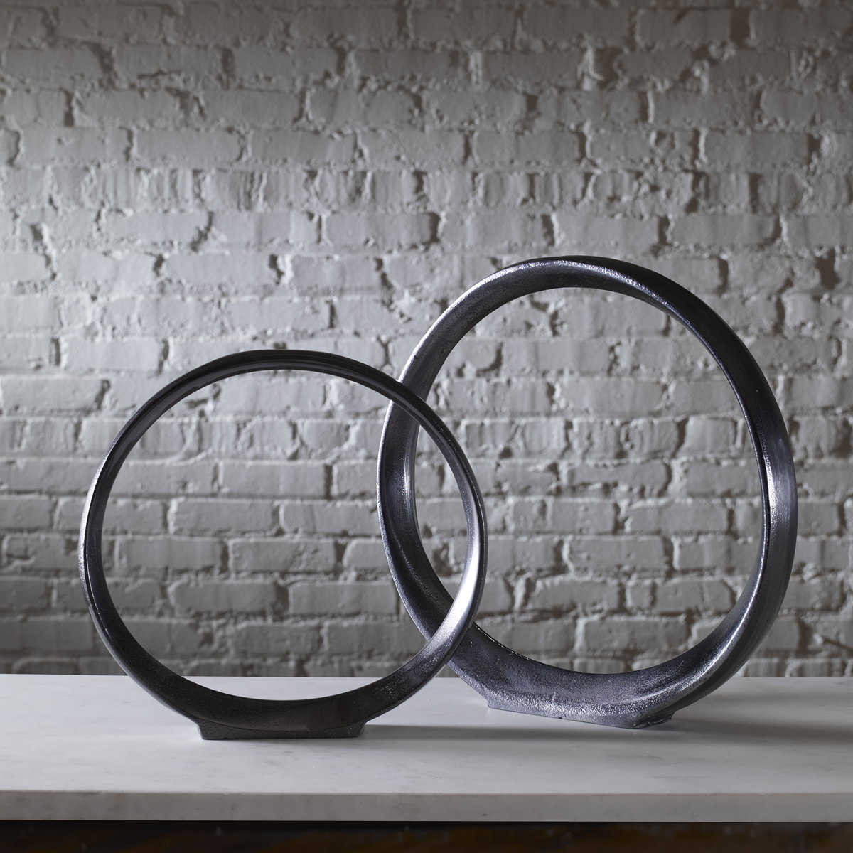 Orbits Black Ring Sculptures Set/2, Figurines & Statue by Uttermost, 14.25" width x 14" height x 2" depth View 2