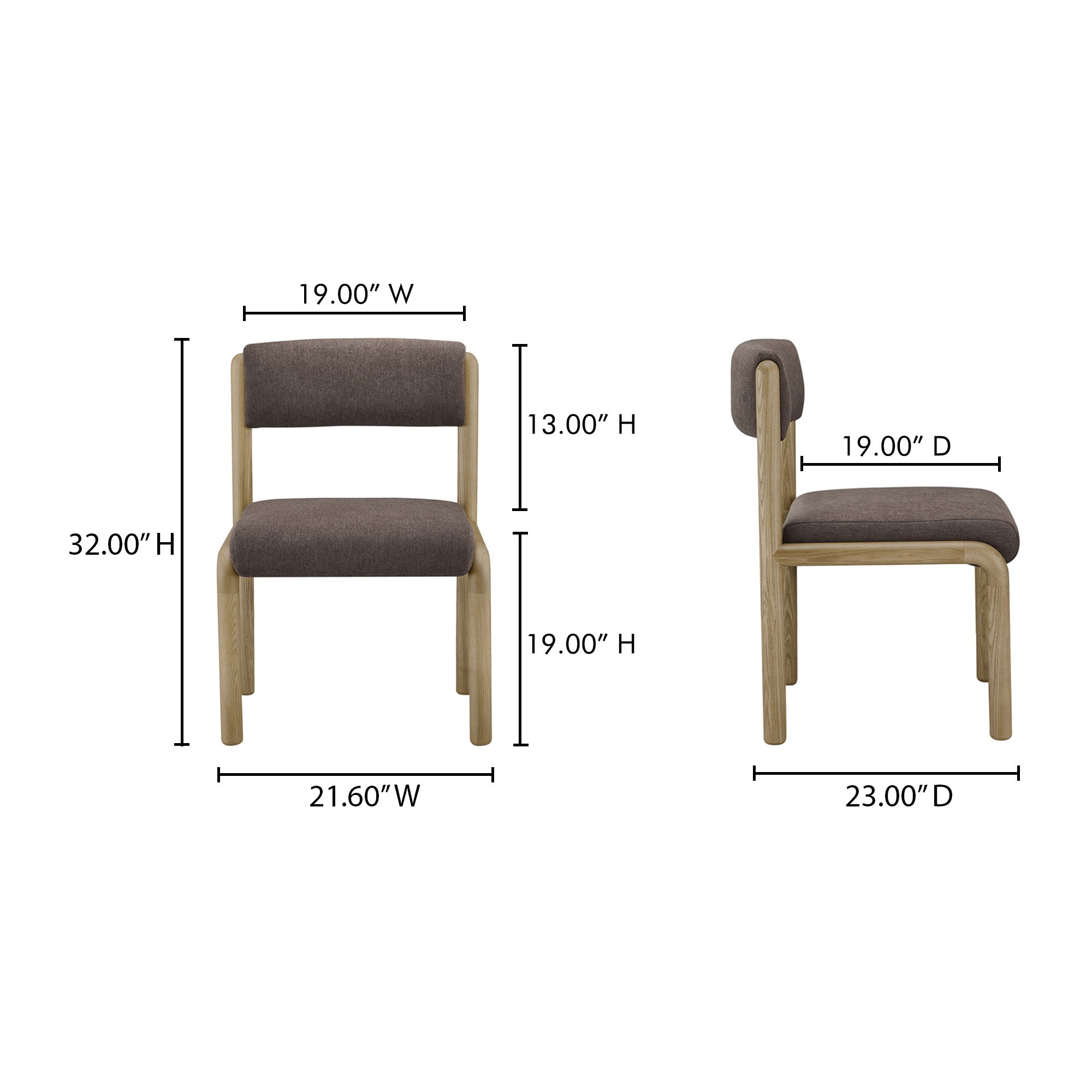 April Dining Chair Deep Brown-set Of Two, by Moe's Home, 21.6" width x 32" height x 23" depth View 8