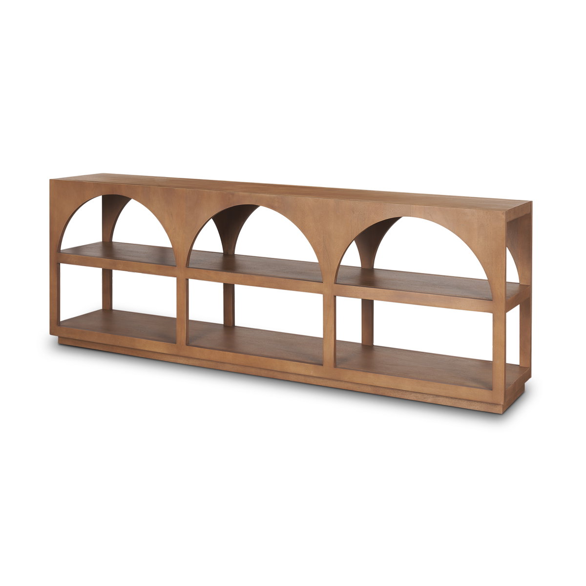 Bela Large Medium Brown Wood Arched Console Table, by Mercana, 80" length x 16" width x 29" height View 1