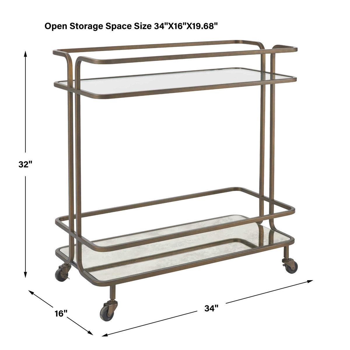 Erivo Bronze Bar Cart, Bar Carts & Cabinet by Uttermost, 34" width x 32" height x 16" depth View 3