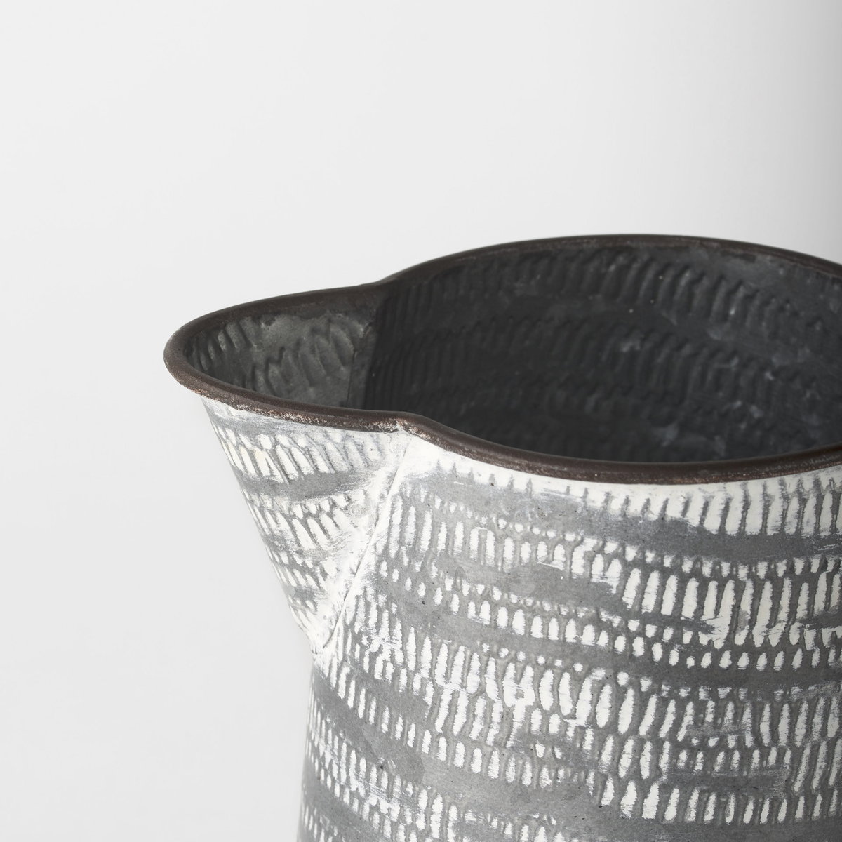 Serena I 8H Small Gray/White Textured Metal Jug, Decorative Jar by Mercana, 8" length x 5.1" width x 7.8" height View 5