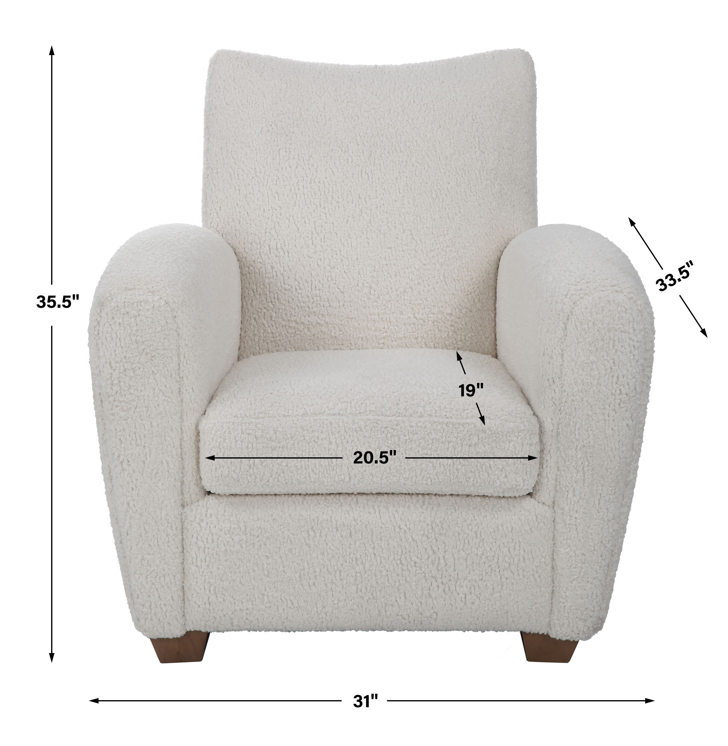 Teddy White Shearling Accent Chair, Furniture by Uttermost, 32" width x 35.5" height x 34.5" depth View 3