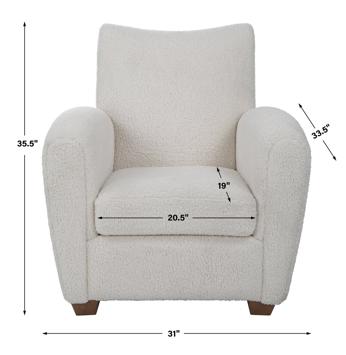 Teddy White Shearling Accent Chair, by Uttermost, 32" width x 35.5" height x 34.5" depth View 3