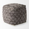 Falguni  Gray Leather and Cotton Patterned Pouf, Ottoman by Mercana, 16" length x 16" width x 16" height thumbnail 3