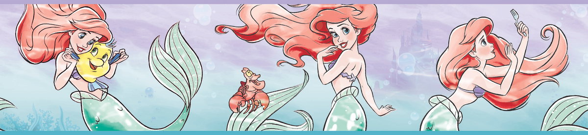 Disney The Little Mermaid Ariel & Friends Purple & Red Border, Wallpaper by York Wall, 9' length x 6" width x 0.02" depth