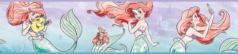 Disney The Little Mermaid Ariel & Friends Purple & Red Border