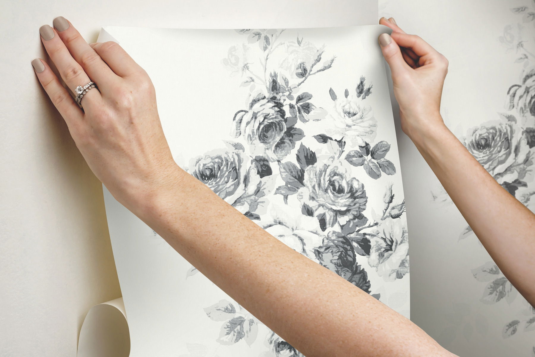 Magnolia Home Tea Rose White & Black Peel & Stick Wallpaper large image 