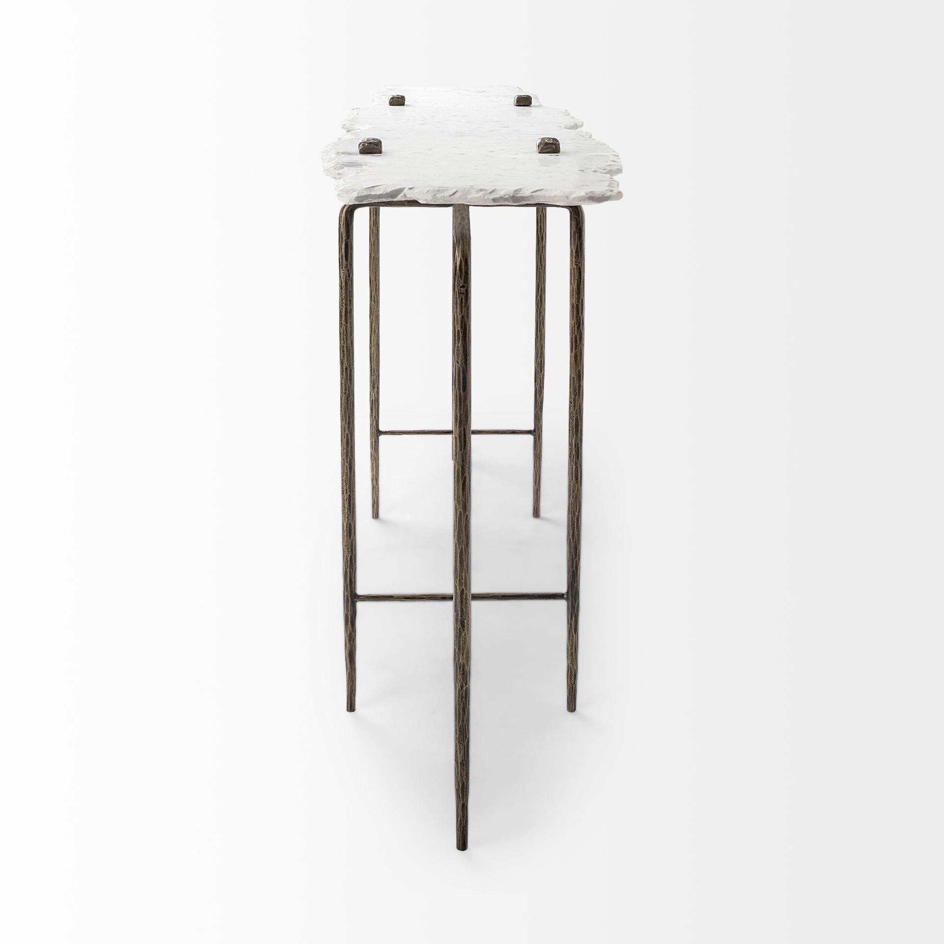 Pinera III 49L x 17W White Marble Top Gold-Toned Iron Base Console Table large image 