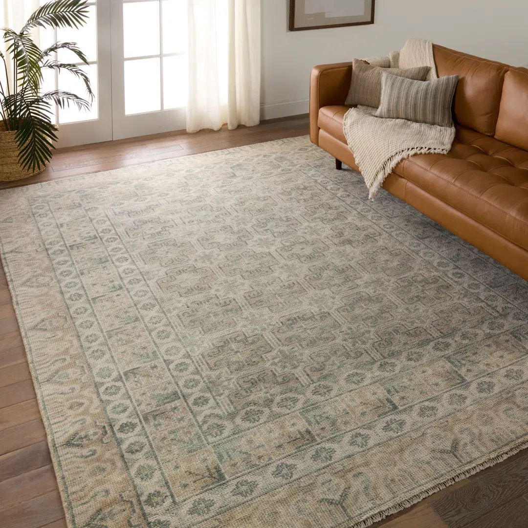 Jaipur Living Stage SLN19 Handknotted Medallion Green and White Area Rug (9'x12') large image 
