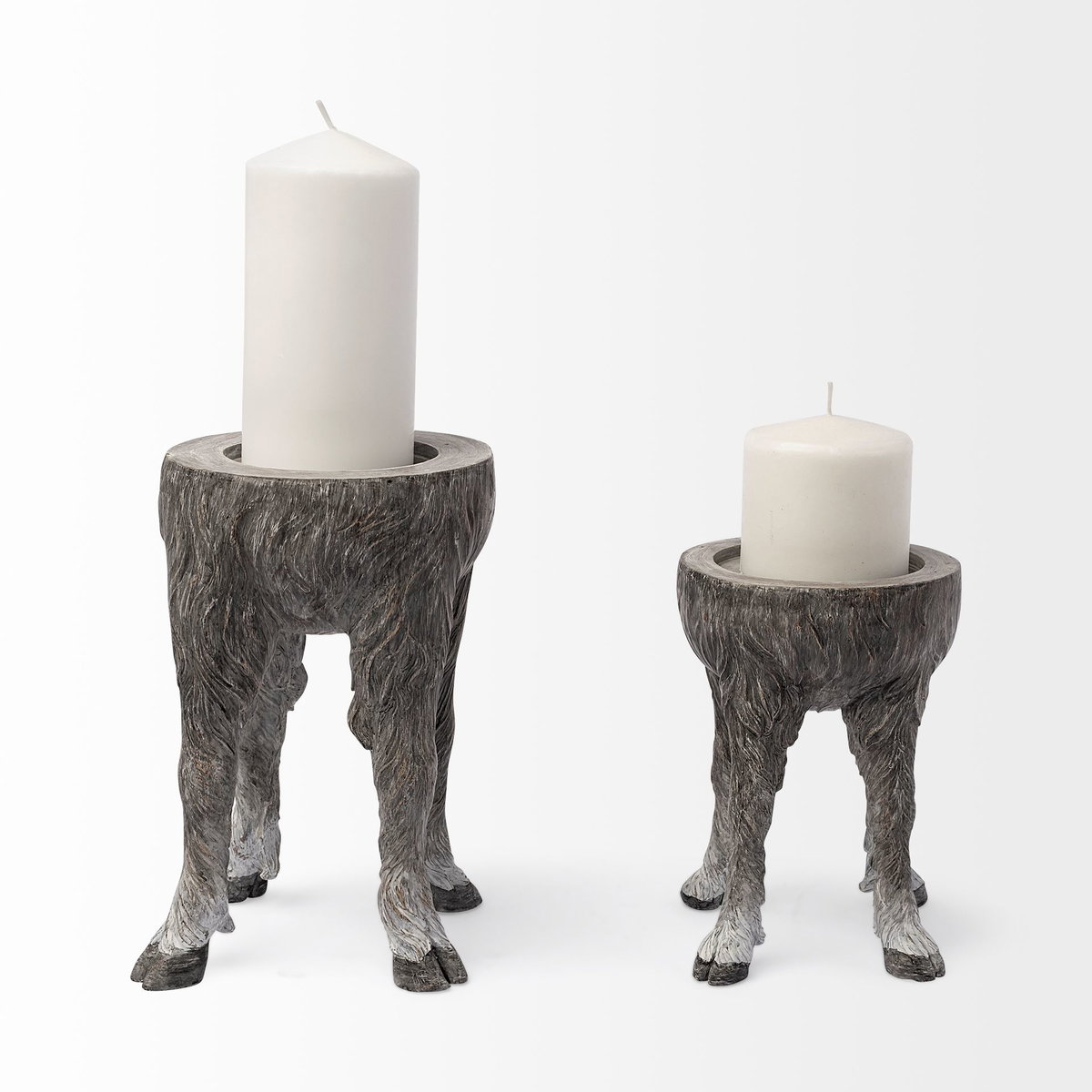 Pan Small Gray Ceramic Hoofed Table Candle Holder, Candles & Candle Holder by Mercana, 5" length x 5" width x 7" height View 2