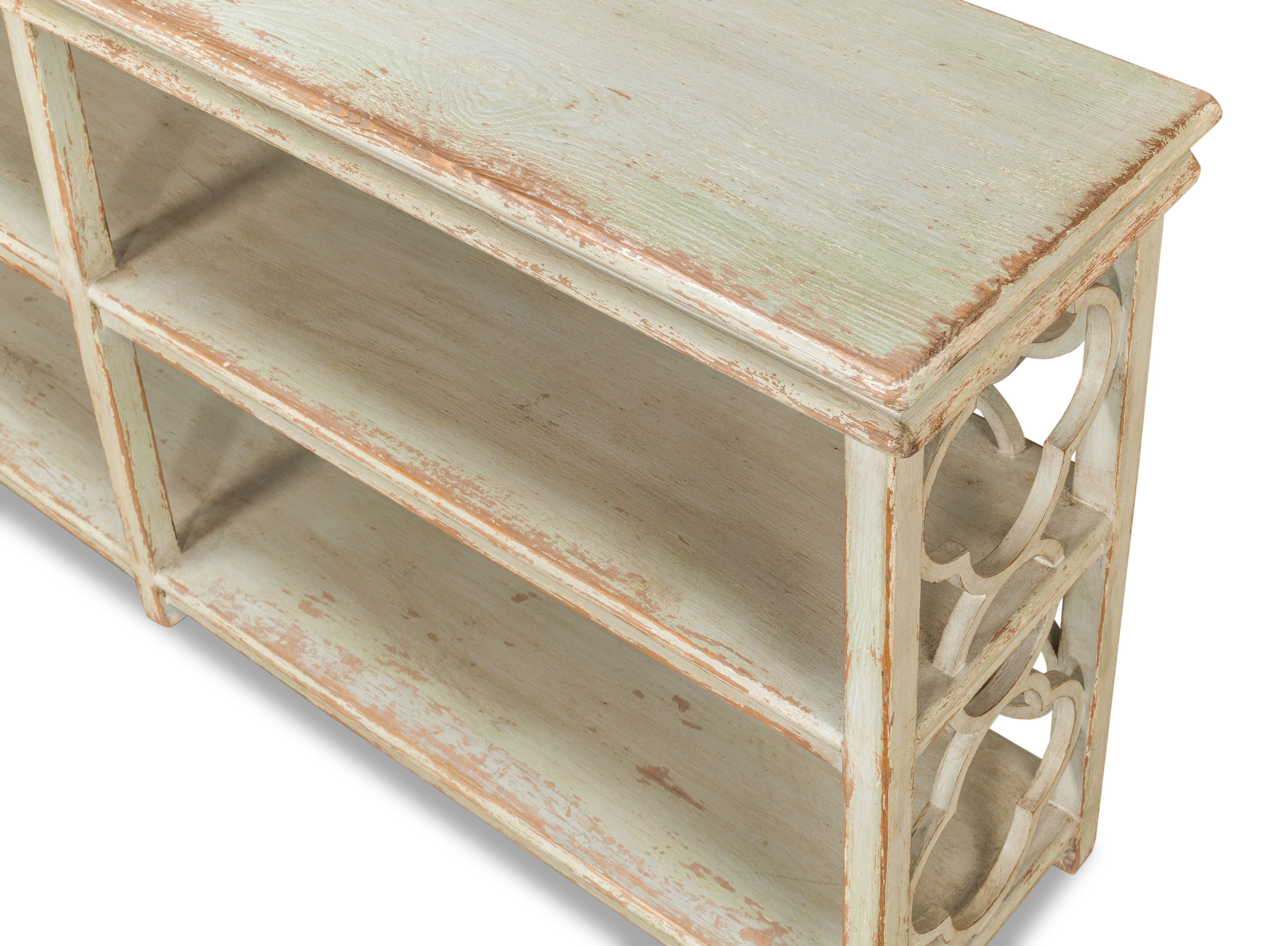 Quatrefoil Bookshelf Console Table, Shelving & Bookcase by Sarreid, 78" length x 16" width x 35" height View 9