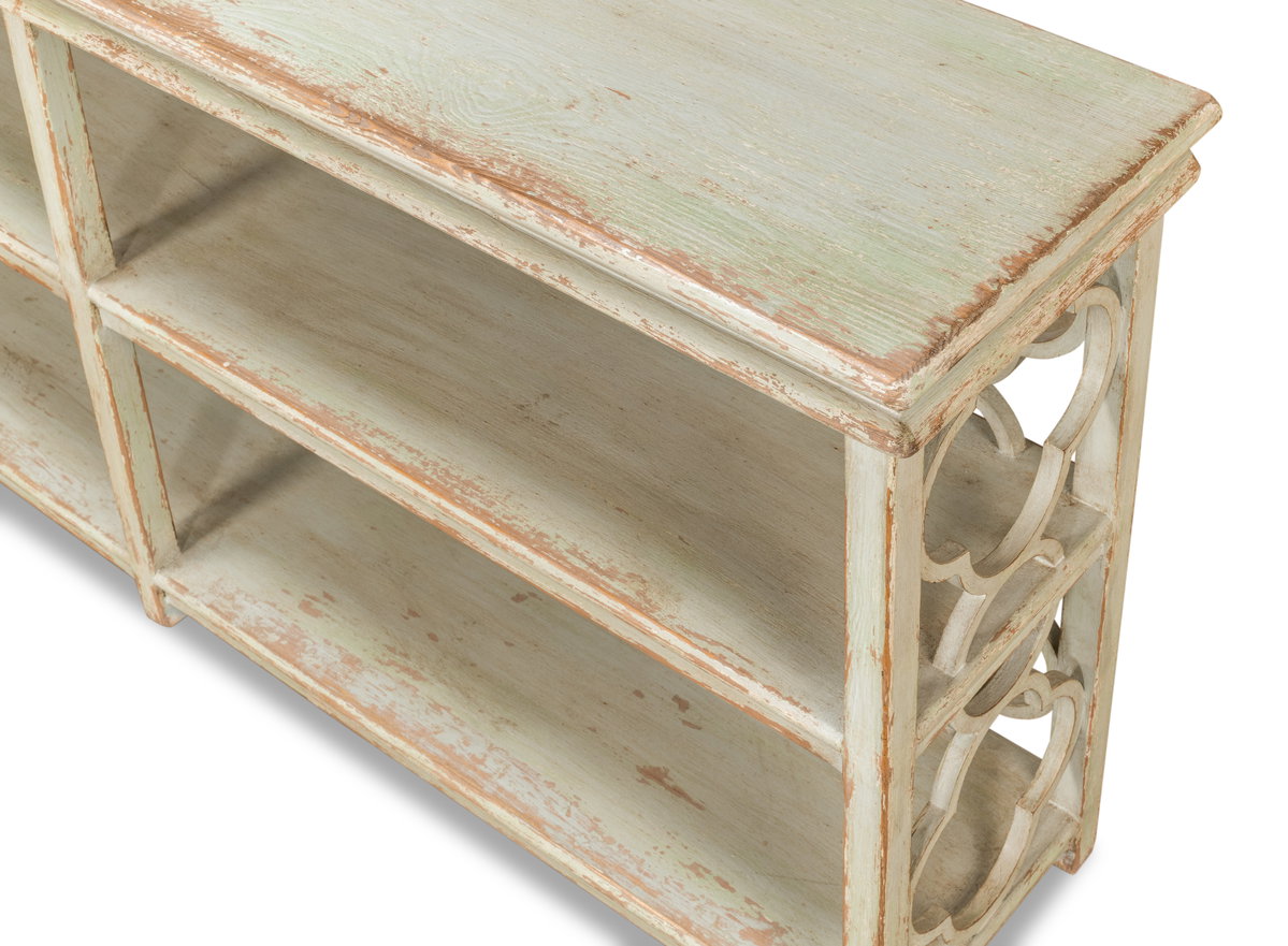 Quatrefoil Bookshelf Console Table, by Sarreid, 1'4" length x 6'6" width x 2'11" height View 9