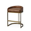 Hollyfield II Brown Leather Seat Gold Metal Base Stool, Counter & Bar Stool by Mercana, 20.5" length x 19.7" width x 28.7" height thumbnail 1