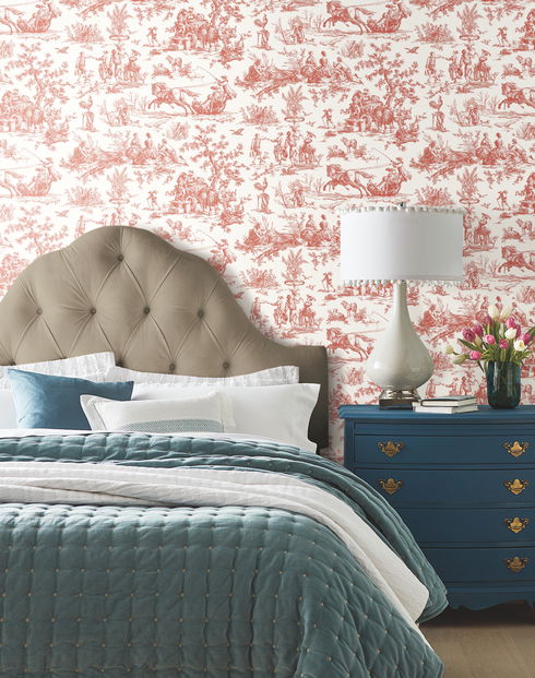 Seasons Toile Scarlet Wallpaper
