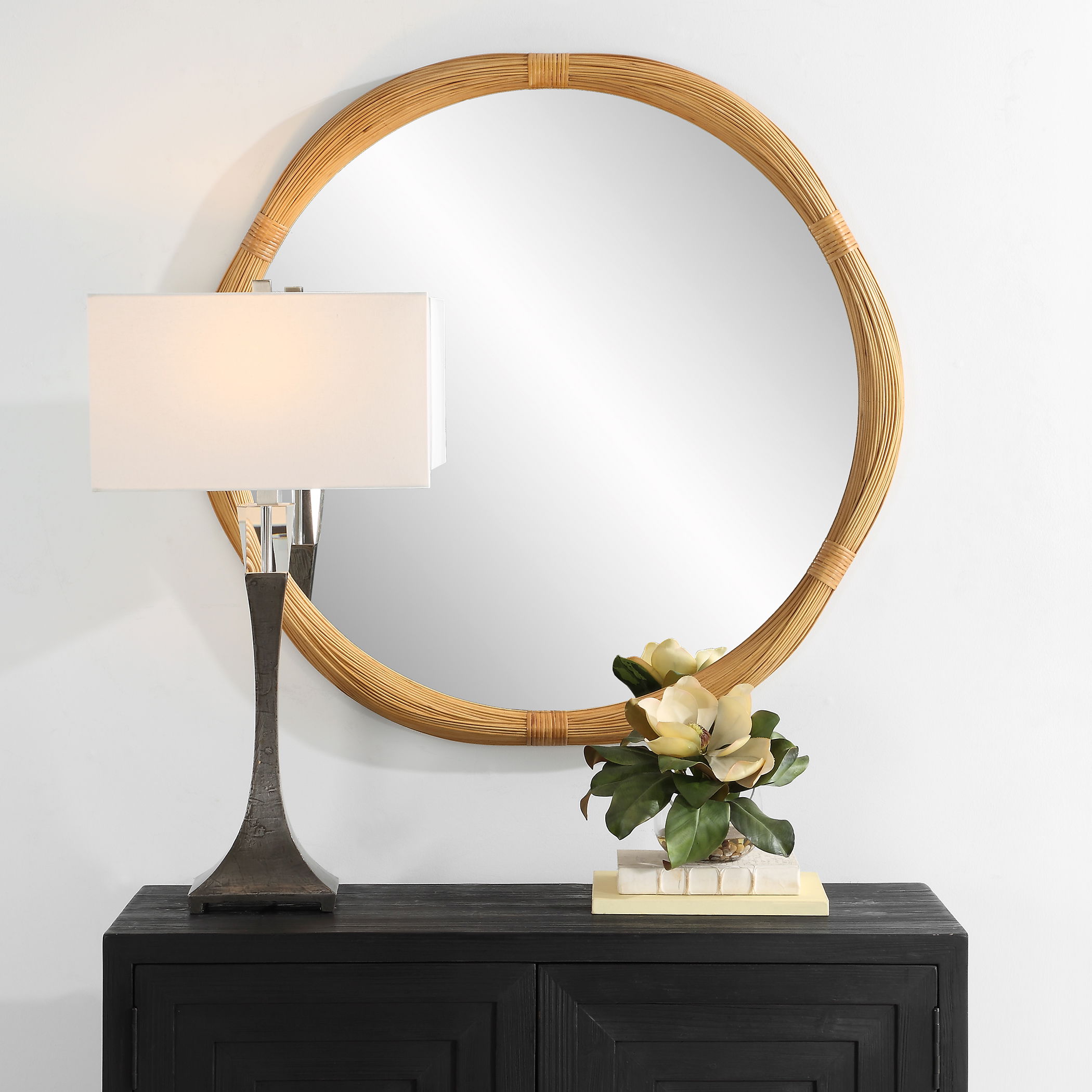 Salina Round Bamboo Mirror large image 