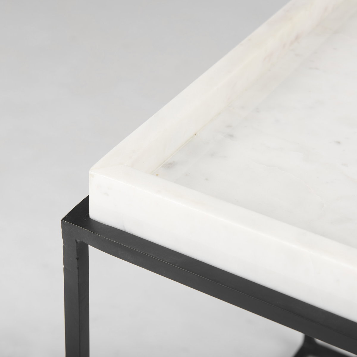 Nathan II 18' x 20' Square Top White Marble and Black Metal End/Side Table, Side & End Table by Mercana, 18" length x 18" width x 20" height View 10