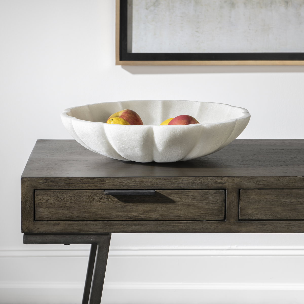 Petal Ivory Ricestone Bowl, Decorative Tray by Uttermost, 16.75" width x 4" height x 16.75" depth View 2