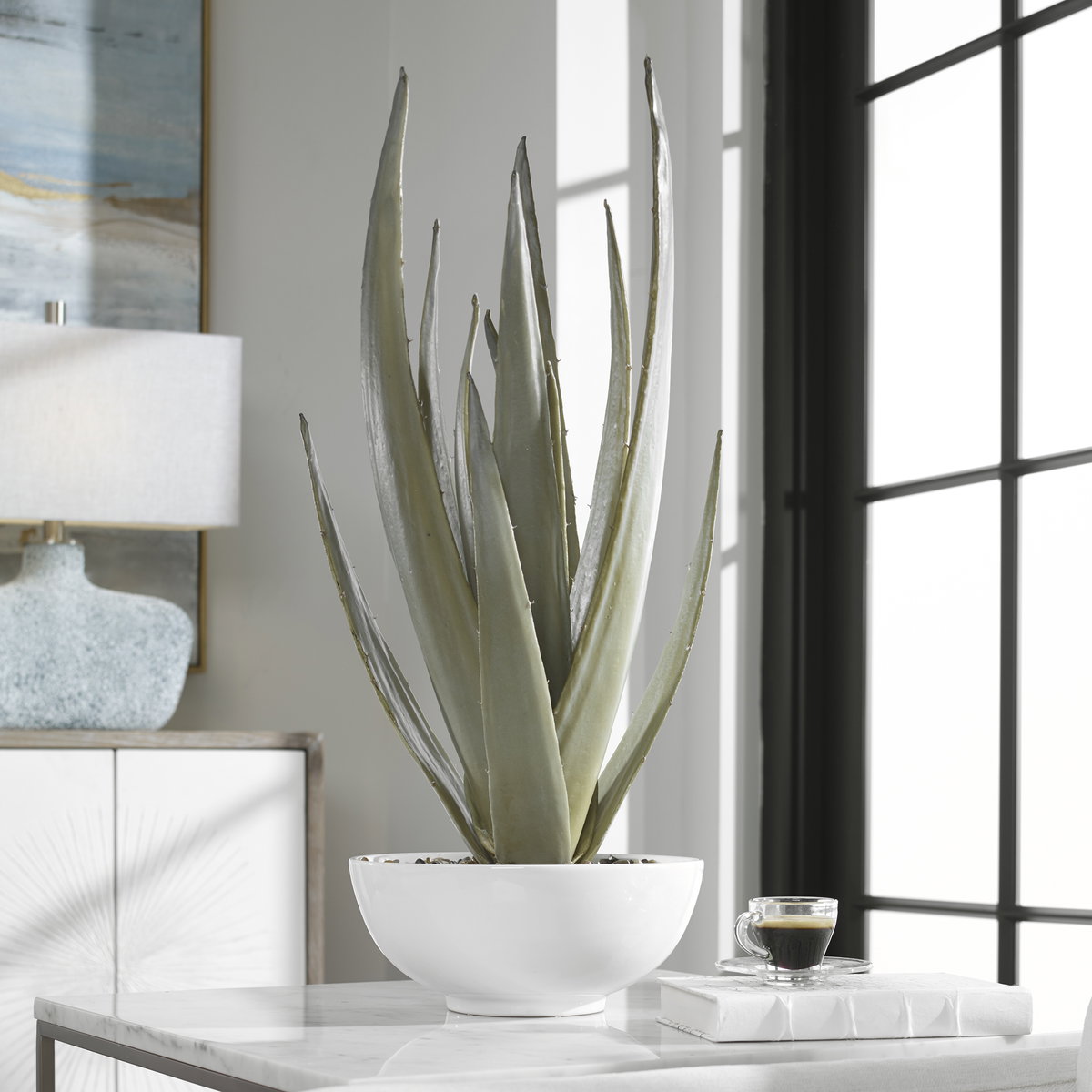 Evarado Aloe Planter, Artificial Plants & Flower by Uttermost, 16.75" width x 28.25" height x 16.75" depth View 5
