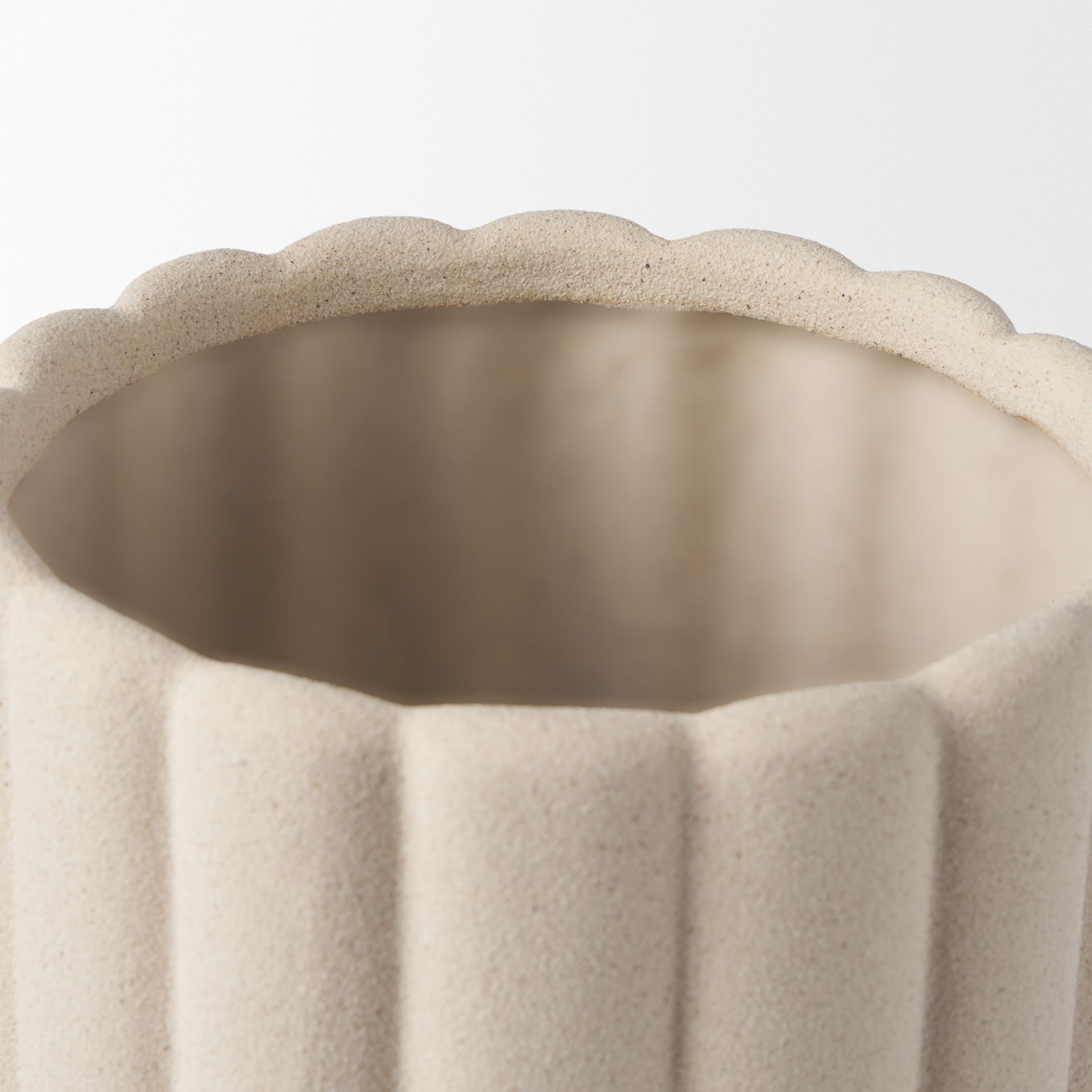 Mira Tall Textured Blush Beige Fluted Ceramic Vase large image 