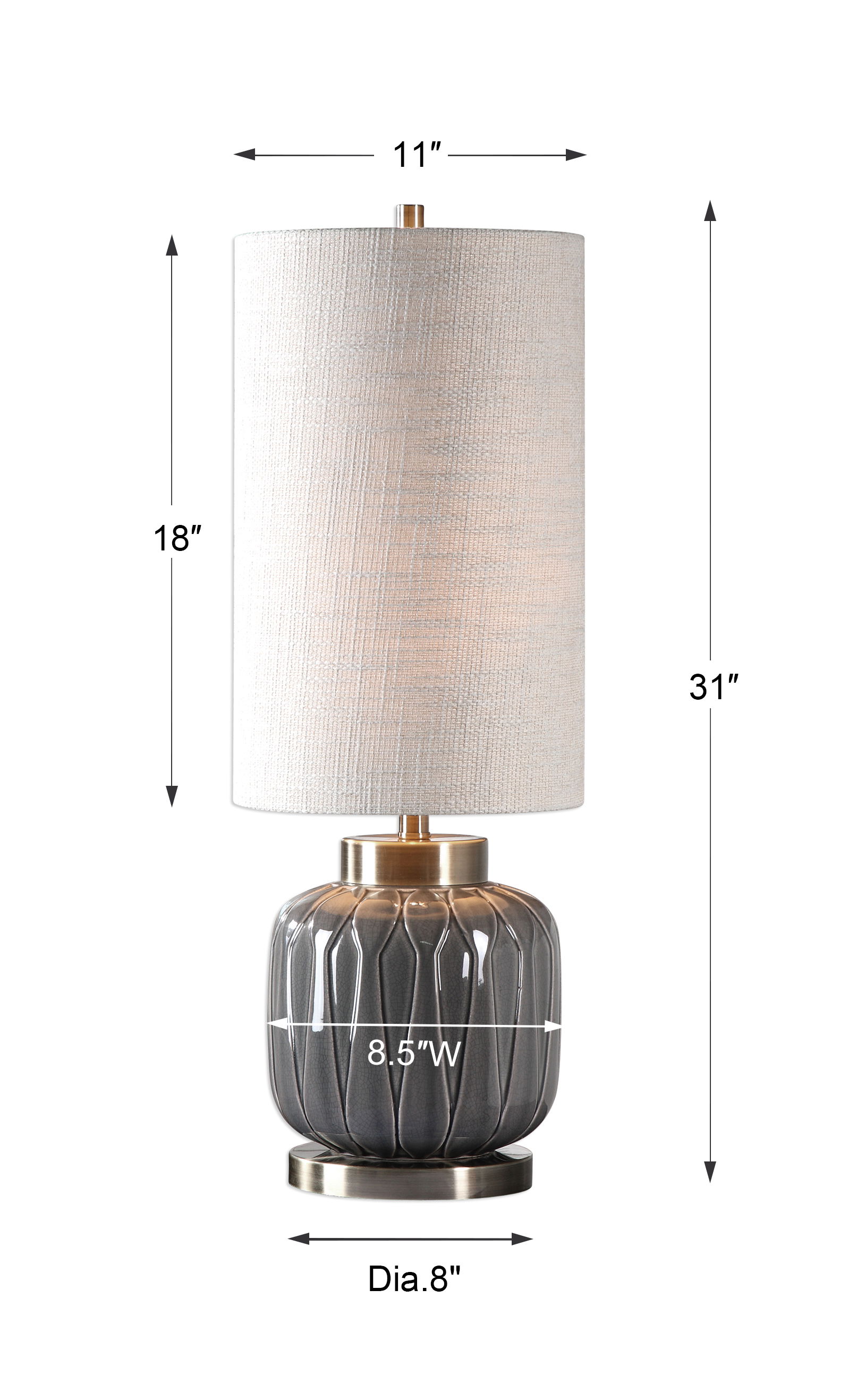Zahlia Aged Gray Ceramic Lamp, by Uttermost, 11" width x 31" height x 11" depth View 3
