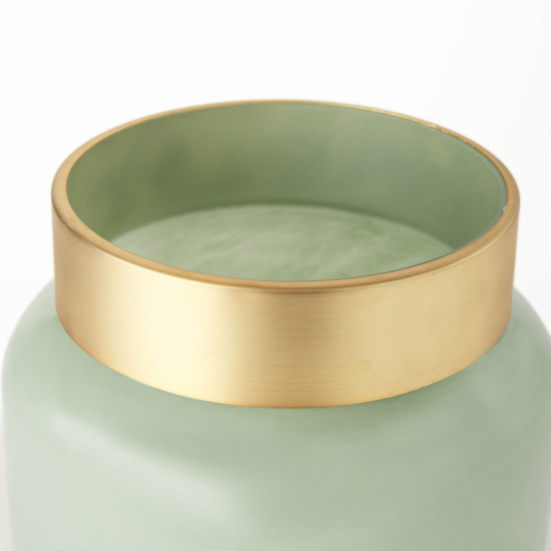 Minty   Green Glass Vase with Matte Gold Metal Neck Cuff, by Mercana, 9.92" length x 9.92" width x 9.61" height View 7