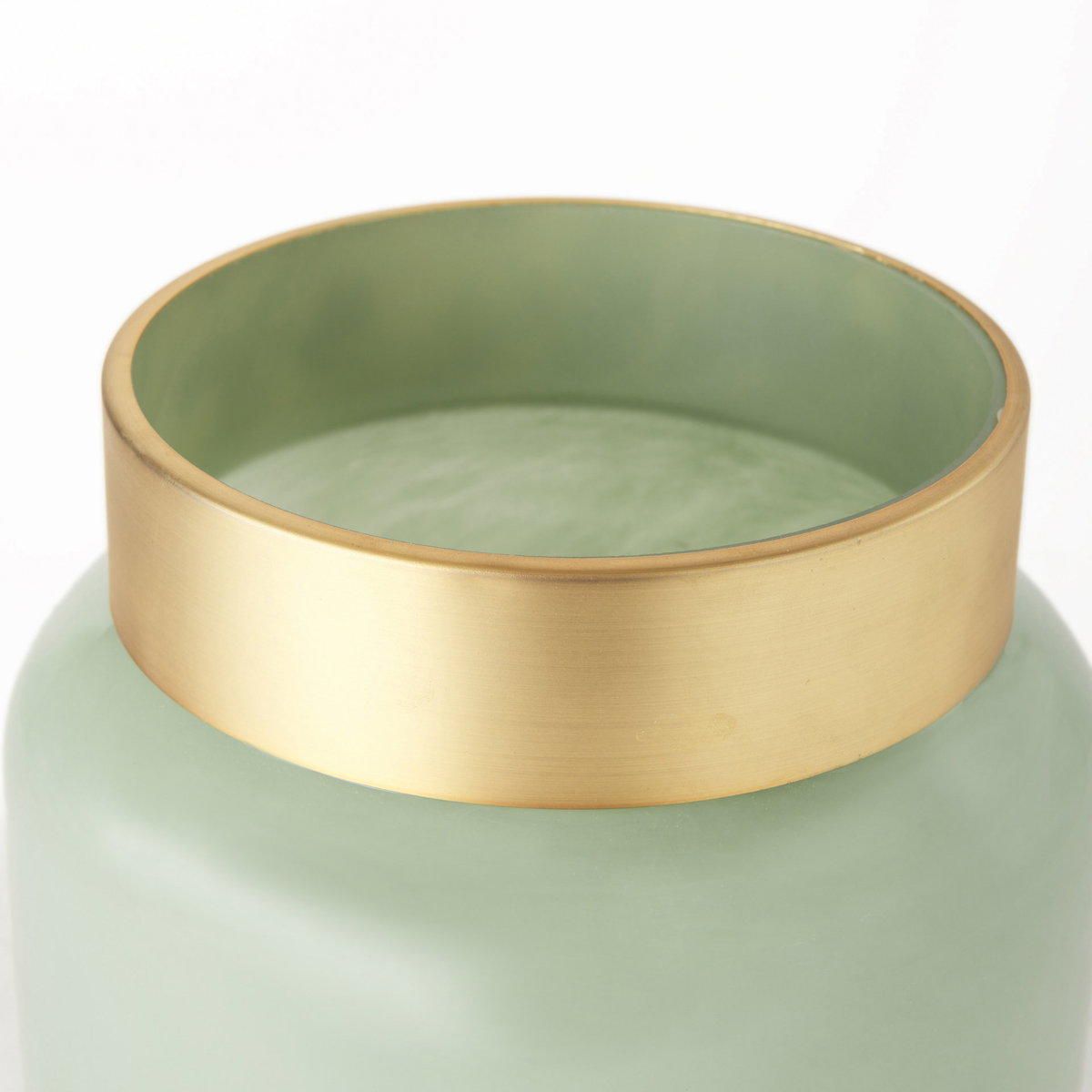 Minty   Green Glass Vase with Matte Gold Metal Neck Cuff, by Mercana, 9.92" length x 9.92" width x 9.61" height View 7