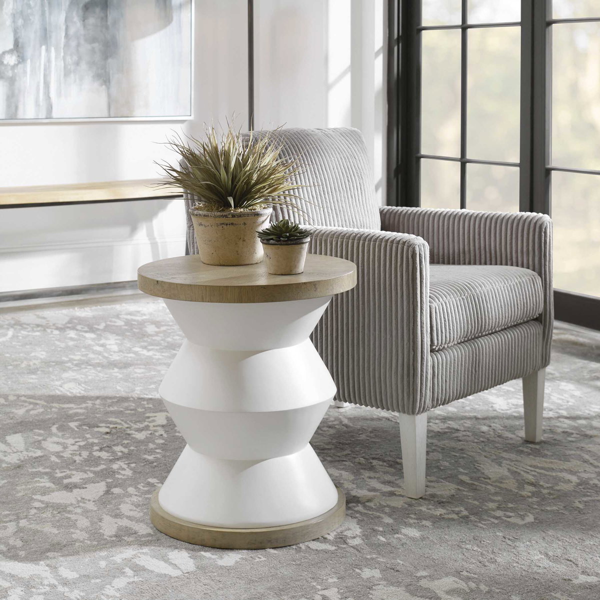 Spool Geometric Side Table, Side & End Table by Uttermost, 20" width x 23" height x 20" depth View 2