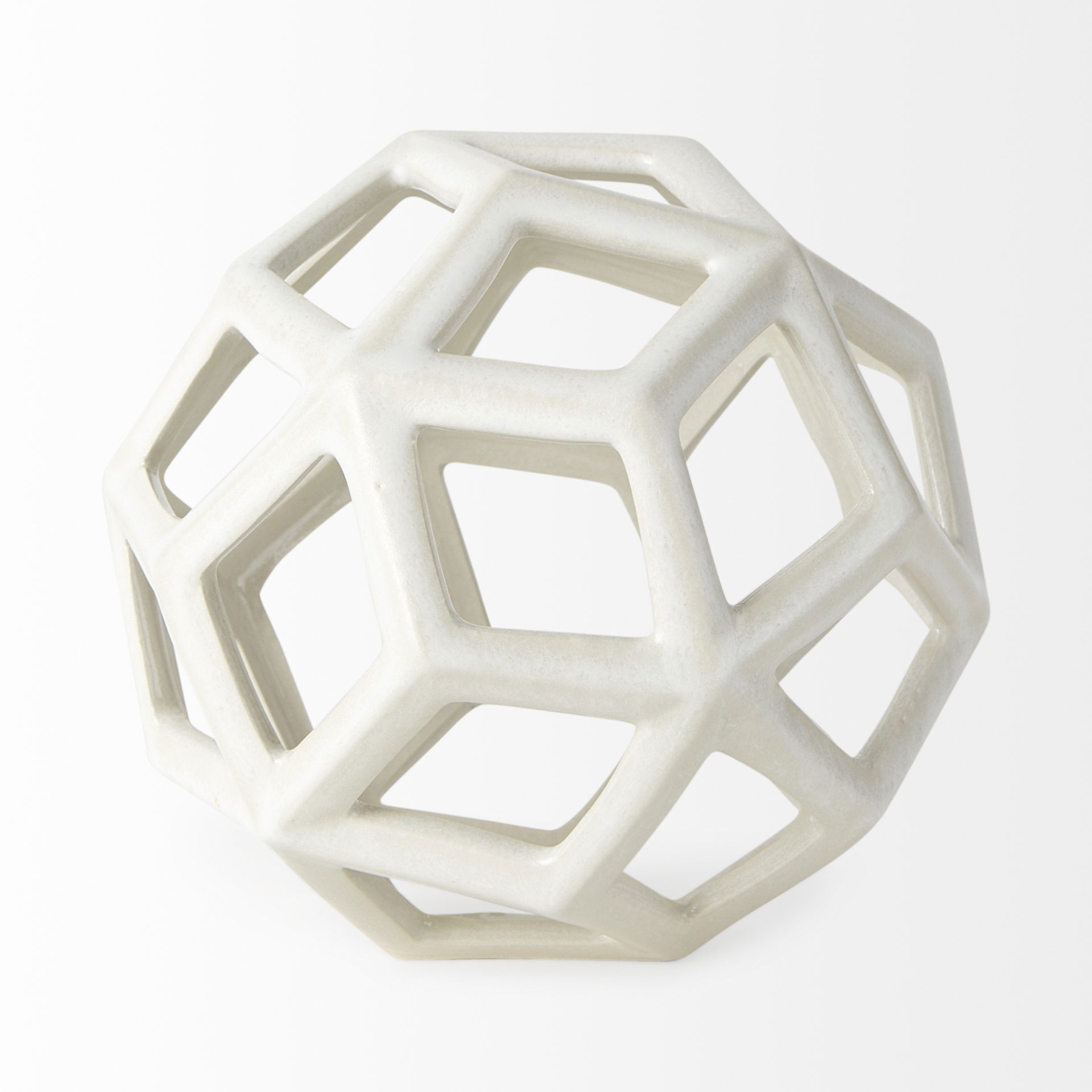Geom  White Ceramic Geometric  Object, Decorative Object by Mercana, 7.09" length x 7.09" width x 7.09" height View 4