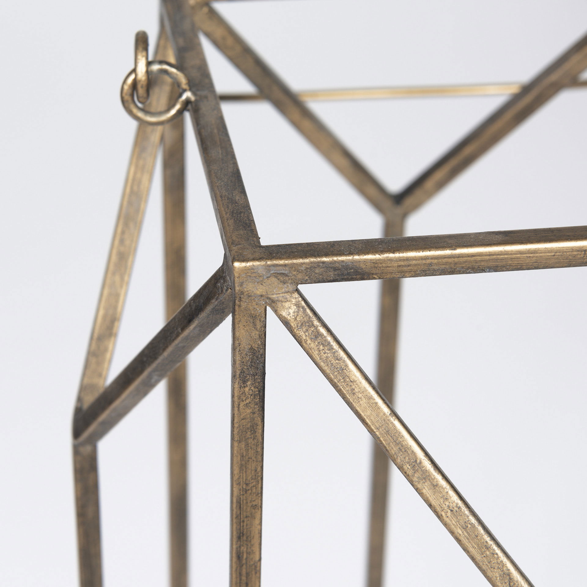 Ivy Large Gold Metal Geometric Cage Candle Holder Lantern, Lighting by Mercana, 10.24" length x 10.24" width x 36.02" height View 10