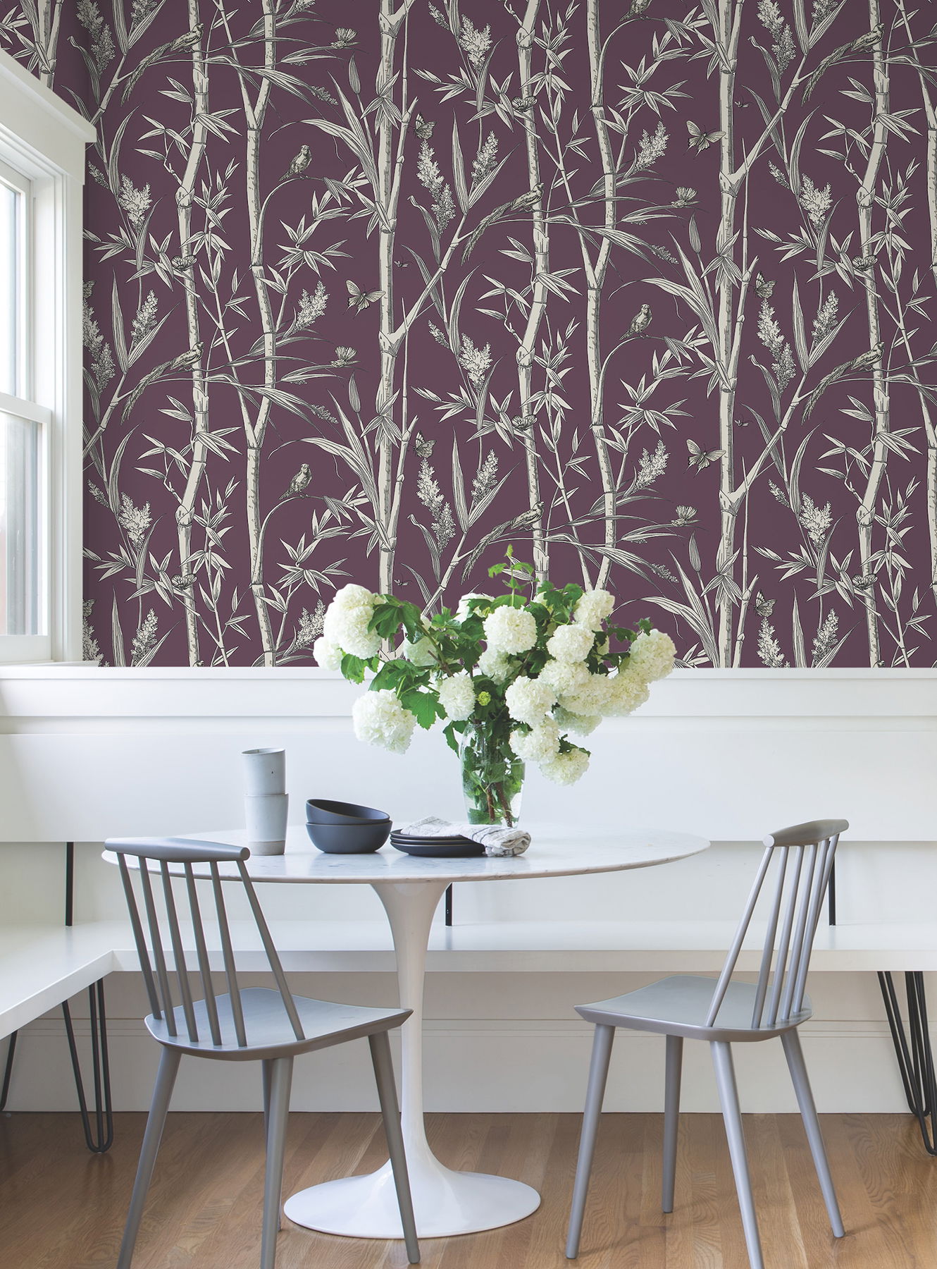 Bambou Toile Burgundy Wallpaper, by York Wall, 27' length x 2'3" width x 0.02" depth View 2